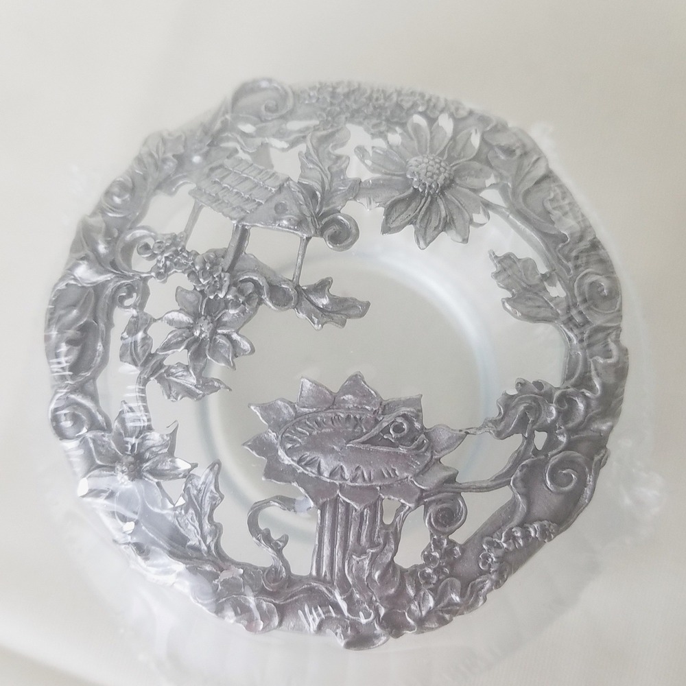 Rawcliffe Decorative Glass Jar Potpourri garden sundial pewter Lid‎ Scented VNTG